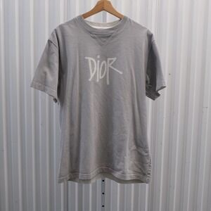 Dior x Stussy Logo T-Shirt Men's Size Large Gray Short Sleeve